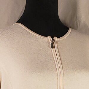 Liz Claiborne XL Beige Zip-Up Silk Blend Knit Sweater